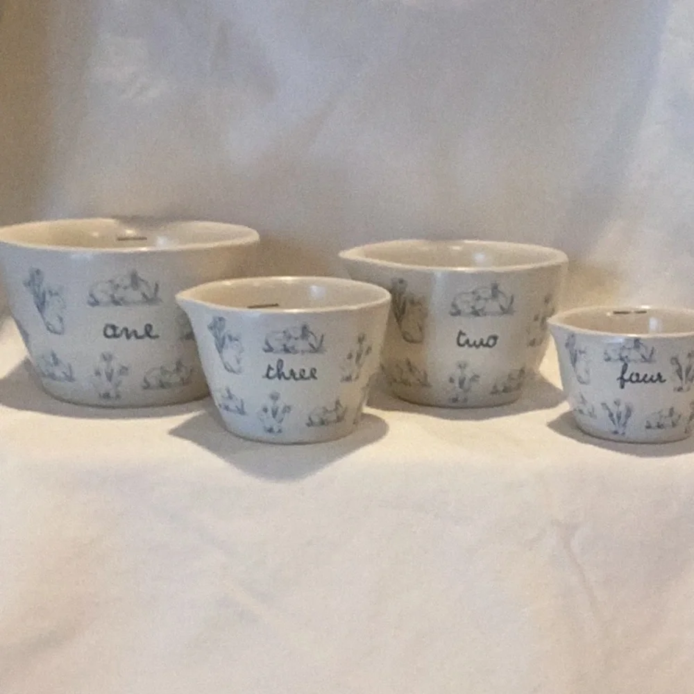 Rae Dunn Easter Blue Bunny Script measuring cups